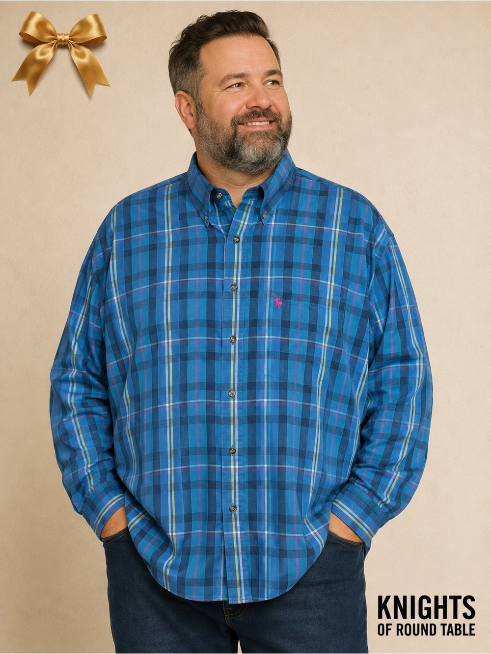 Knights of Round Table Big 3X Blue Plaid Button Down Shirt